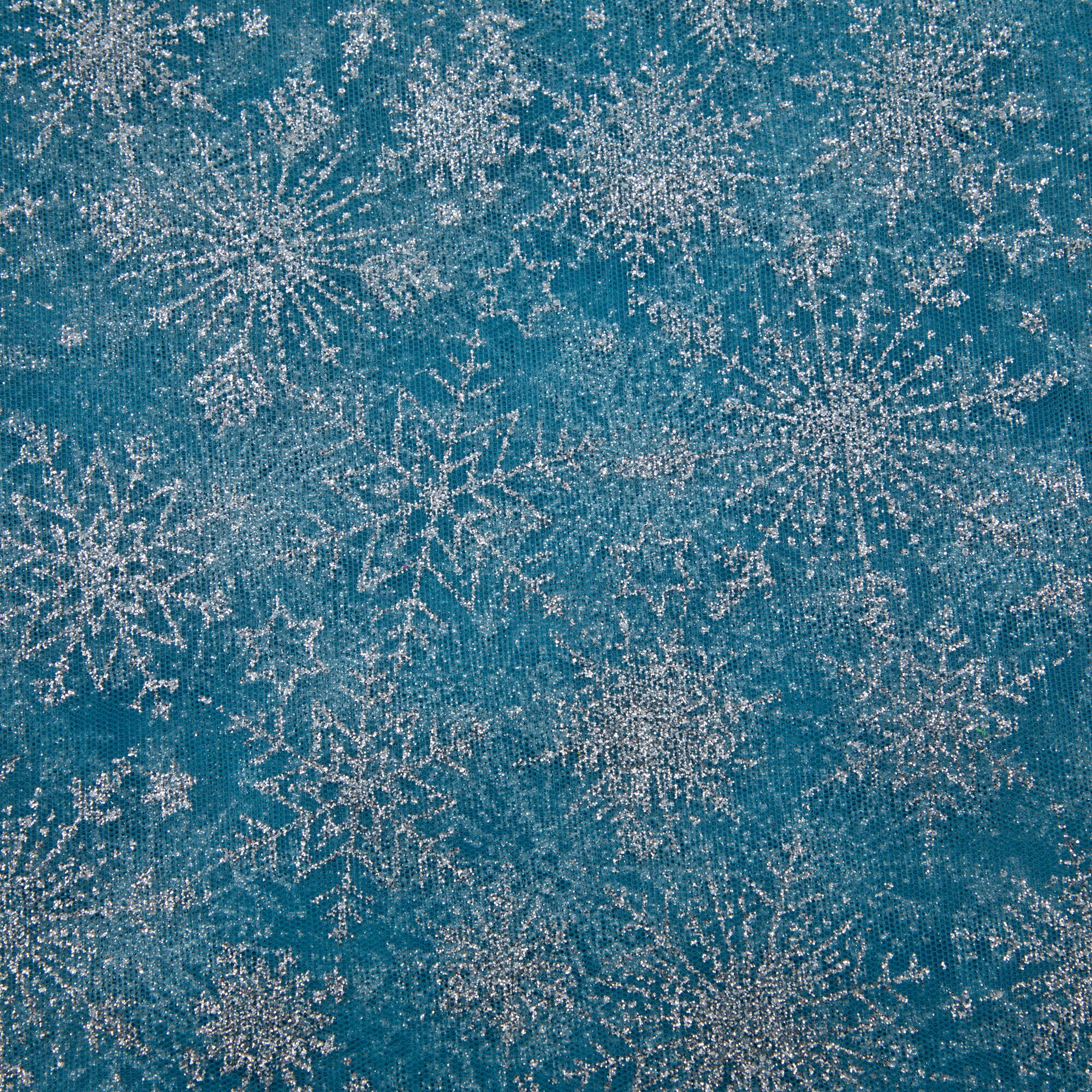 Wyla White Glitter Snowflakes on Blue Mesh